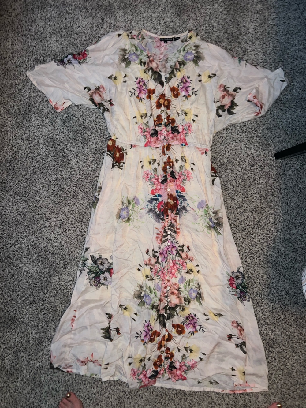 Tolani White Floral Maxi Dress with Pink & Purple Accents!